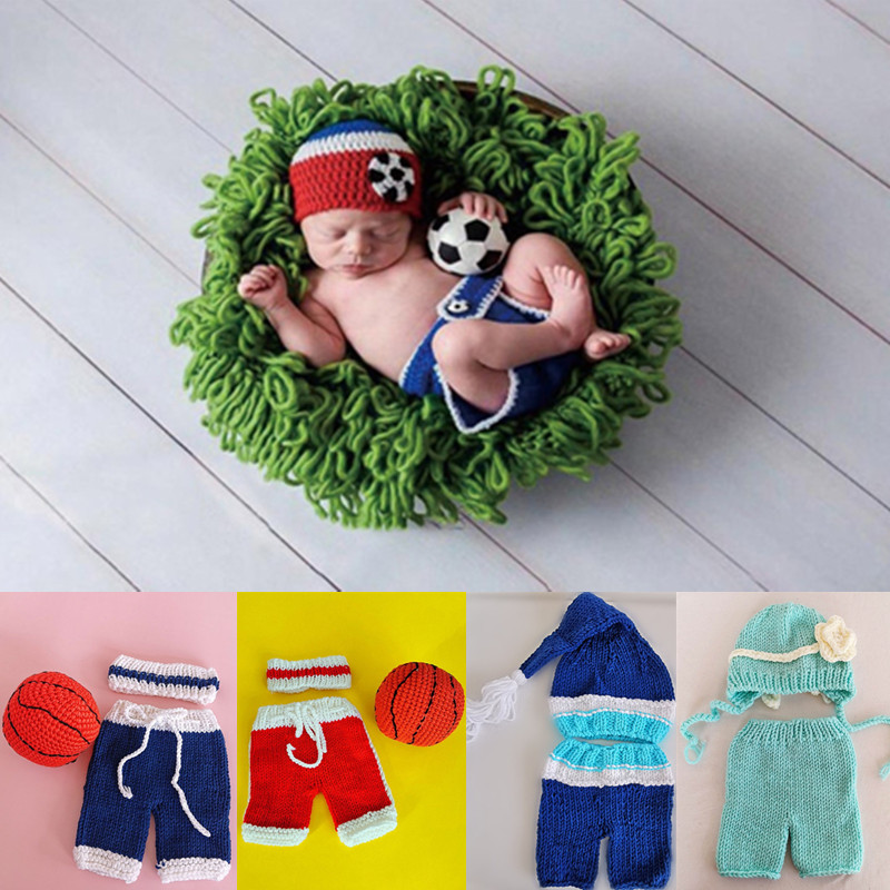 Baby Products Expo - 3/2 Pcs/ชุดทารกแรกเกิดการถ่ายภาพ Props เครื่องแต่งกายถักโครเชต์เด็กถักหมวกกางเกงชุดฟุตบอลเด็กถ่ายภาพเสื้อผ้า0-3เดือน