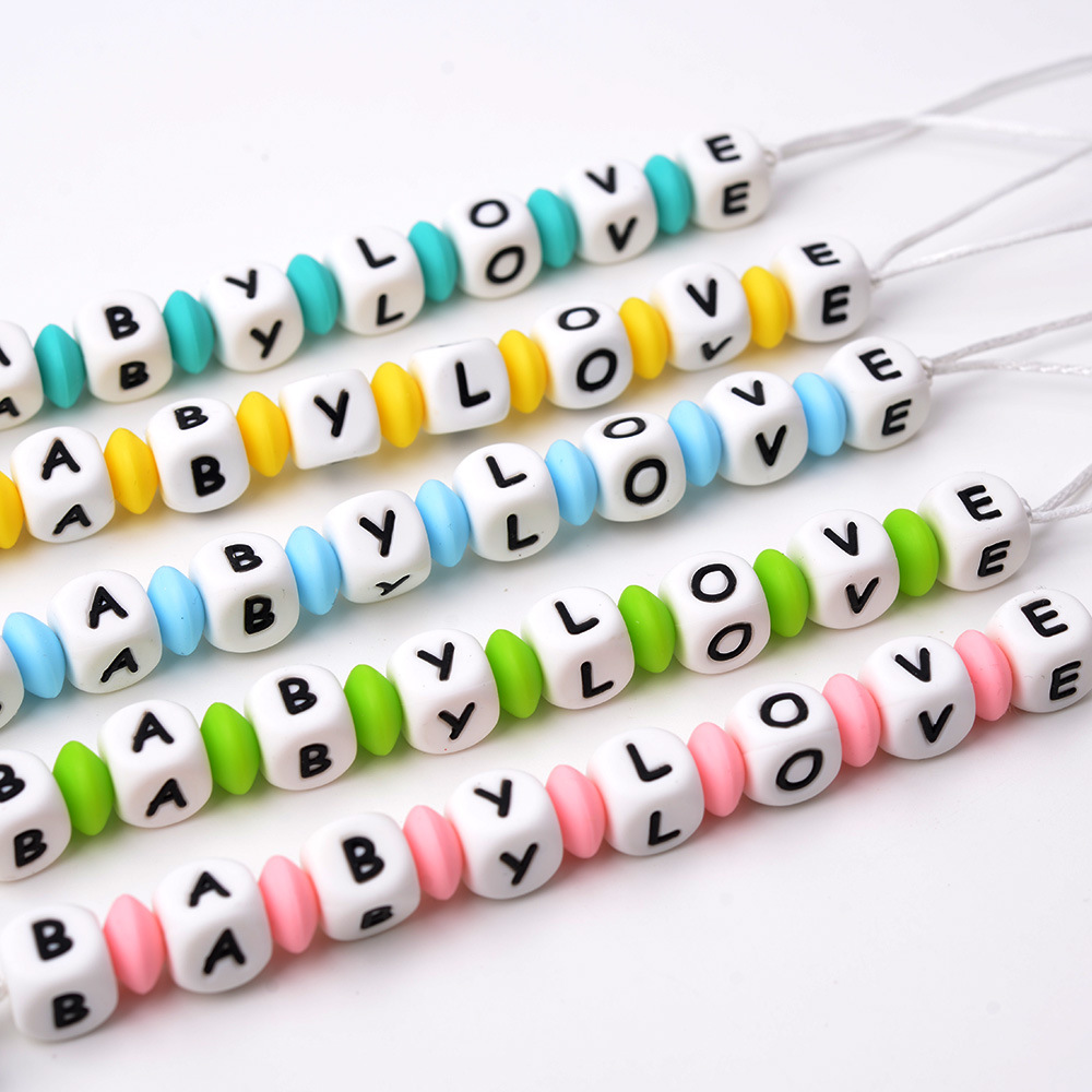 Baby Products Best - คลิปหนีบจุกนมหลอกเด็กแบบใหม่ พร้อมชื่อส่วนตัว ลูกปัดซิลิโคน ทำมือ DIY ที่ยึดจุกนมหลอก